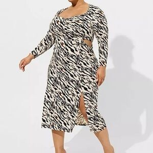 NWT Torrid Maxi Studio Knit Midi Dress Watercolor Zebra Tan Brown Orange Size 2X
